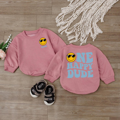 One Happy Dude Birthday Bodysuit Smiley Face First Birthday Outfit Personalized Baby Boy Clothes Custom Name Gift