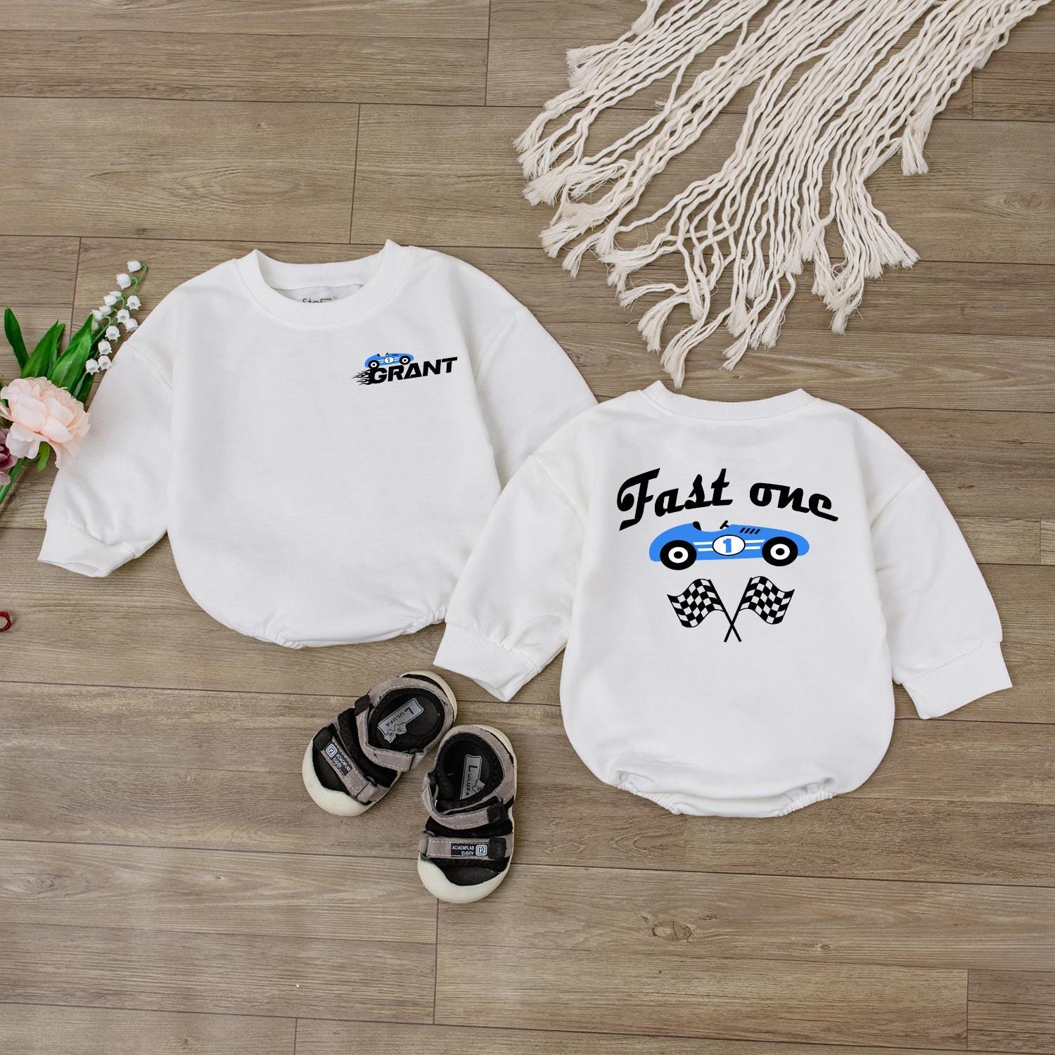 Personalized Fast One Race Car Birthday Bodysuit for Baby Boy First Birthday Outfit Matching Family Party Clothes Comfortable Romper