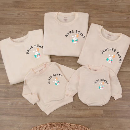 Personalized Mama Bunny Mini Bunny Easter Sweatshirt and Baby Romper Set Mommy and Me Holiday Apparel Soft Cotton Comfortable Gift