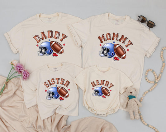 Football Family Birthday Shirts Daddy Mommy Sister Henry Matching Outfits Blue Red Stars Celebrate First Birthday