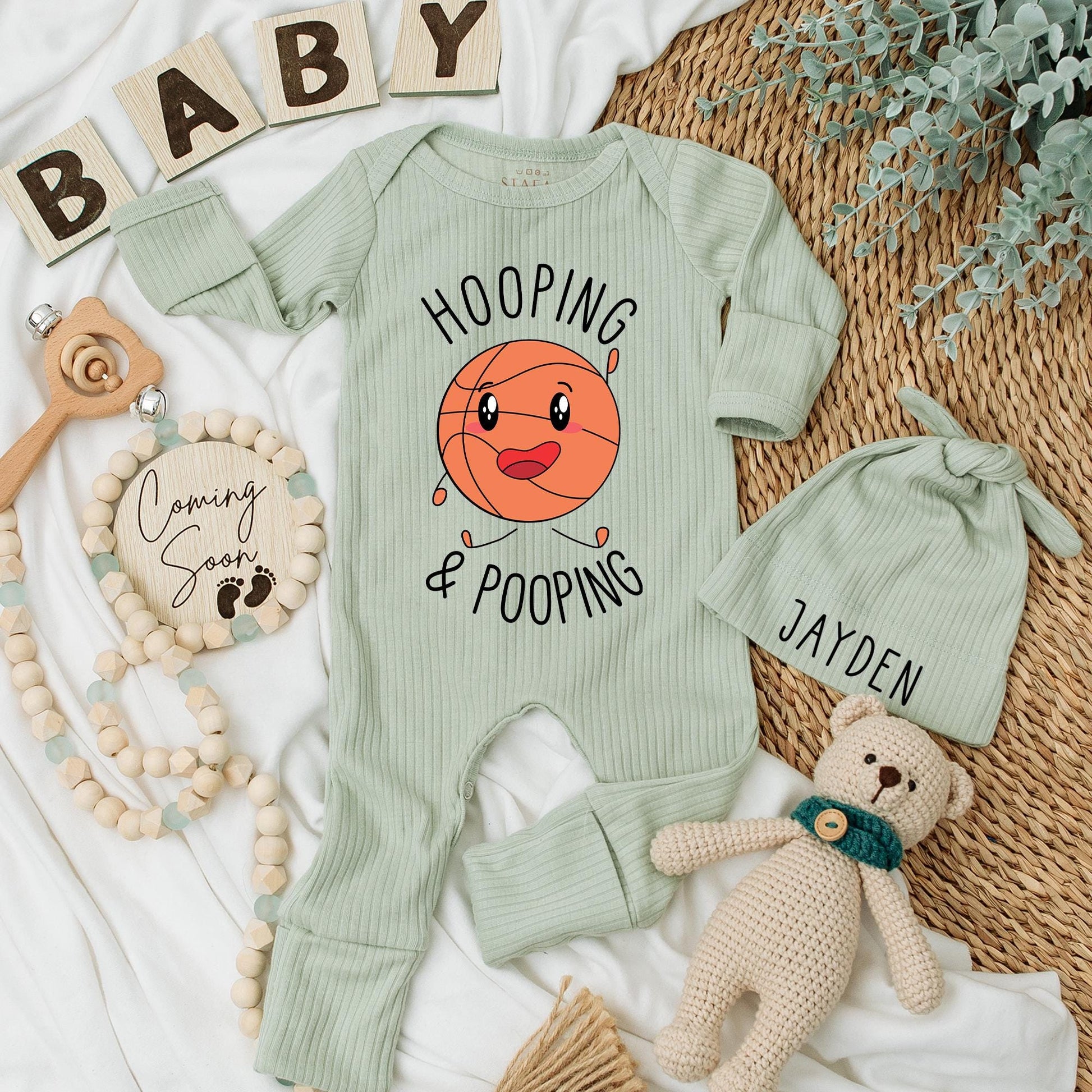Hooping & Pooping Basketball Baby Bodysuit Cute Cartoon Outfit Baby Shower Gift Going Home Newborn Clothing