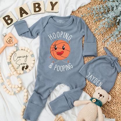 Hooping & Pooping Basketball Baby Bodysuit Cute Cartoon Outfit Baby Shower Gift Going Home Newborn Clothing