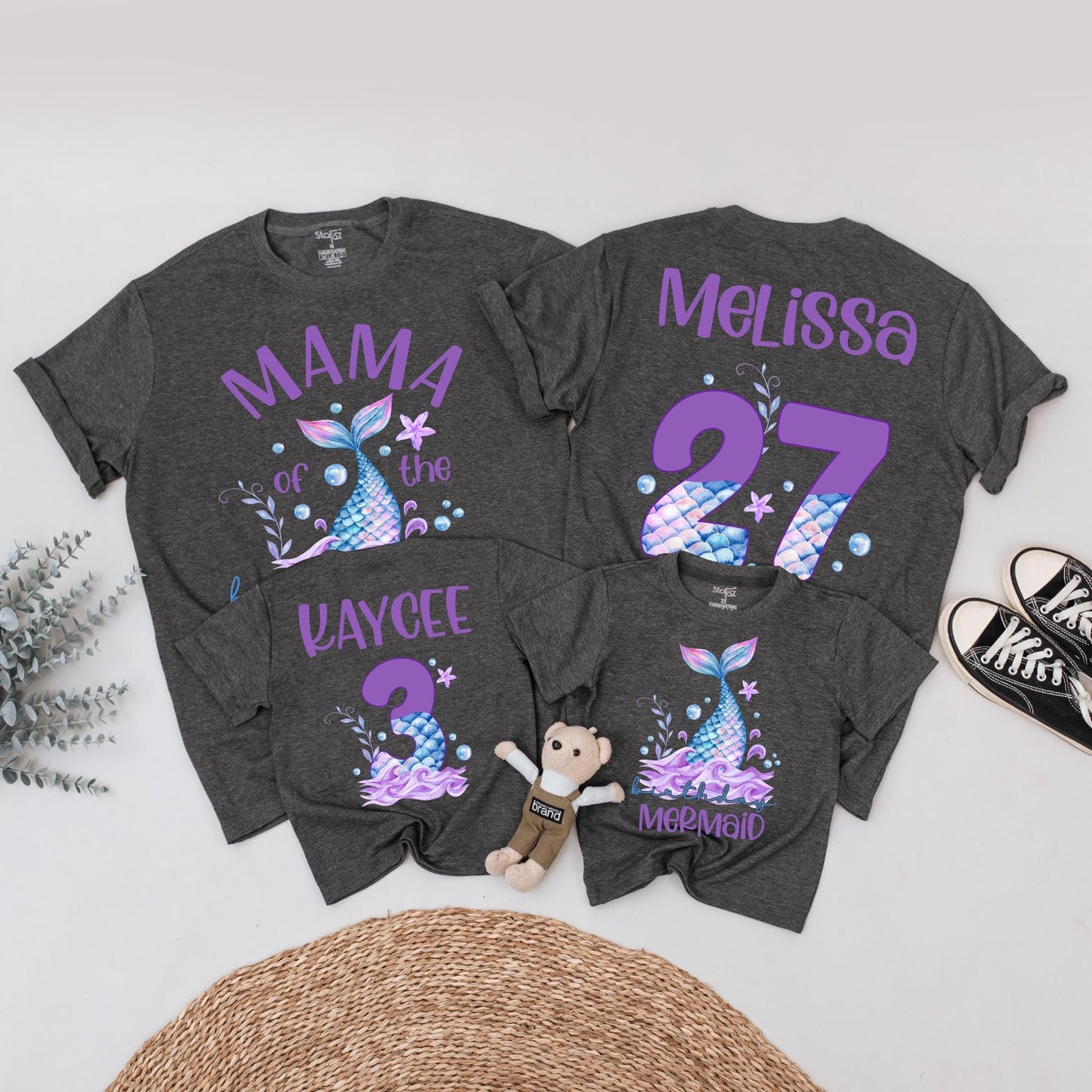 Mermaid Birthday Party Shirts for Girls & Family Matching Mermaid Tail Tees Fun Teal Purple Birthday Celebration