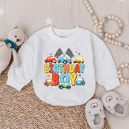 Birthday Boy Cars Bubble Romper, Baby Boy 1st Birthday Outfit, Vehicle Design, Gift for Boy, Birthday Shirt, Soft Cotton