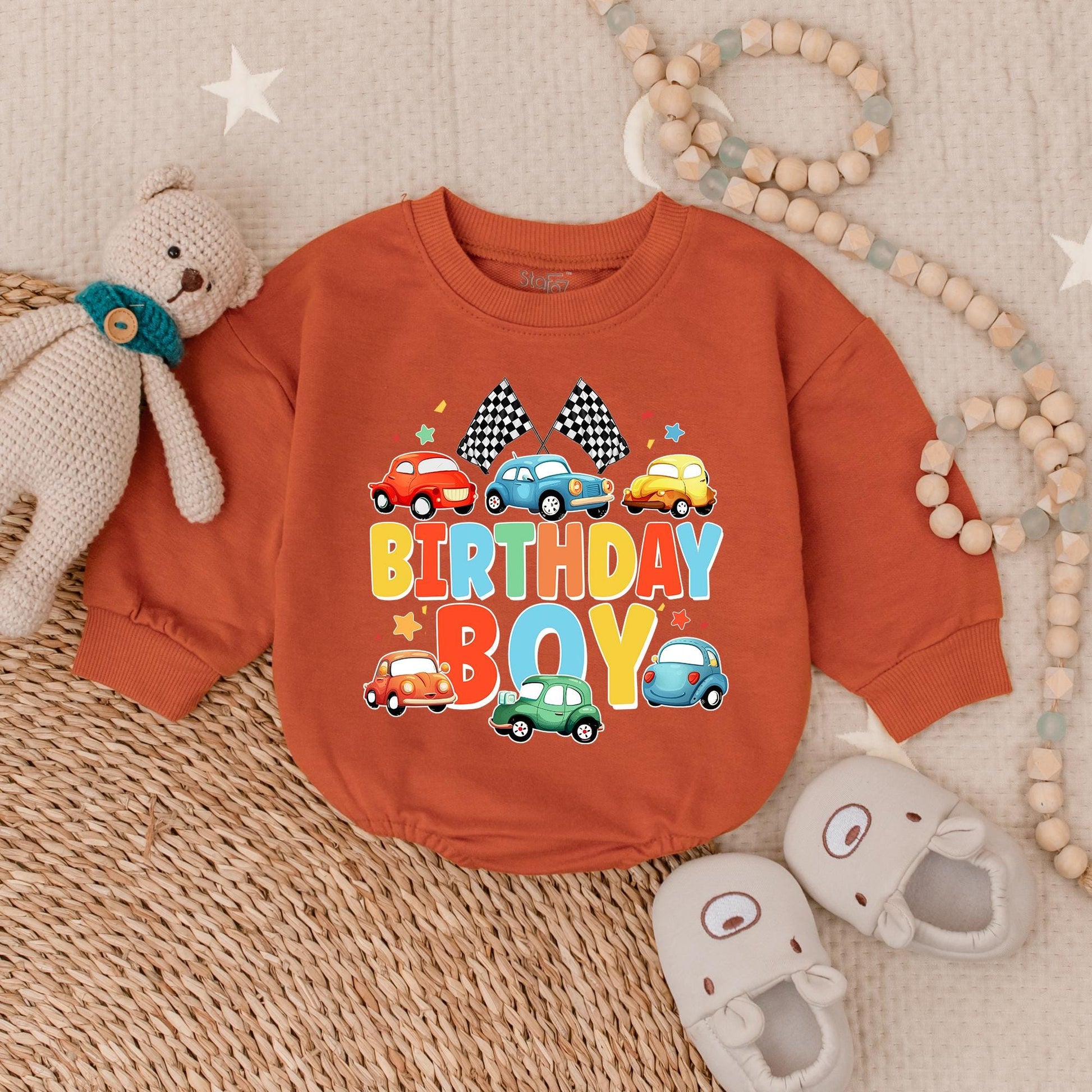 Birthday Boy Cars Bubble Romper, Baby Boy 1st Birthday Outfit, Vehicle Design, Gift for Boy, Birthday Shirt, Soft Cotton