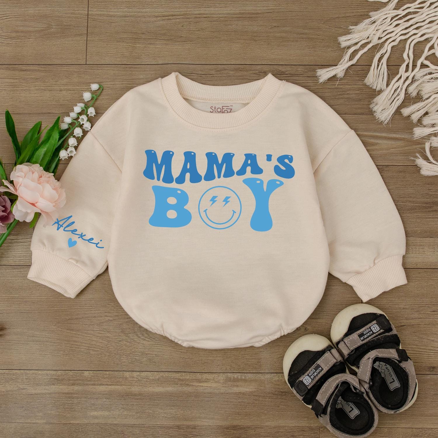 Mama's Boy Bubble Romper Long Sleeve Baby Boy Outfit Cozy Cotton Comfort for Mother's Day or Coming Home Celebration Soft & Sweet