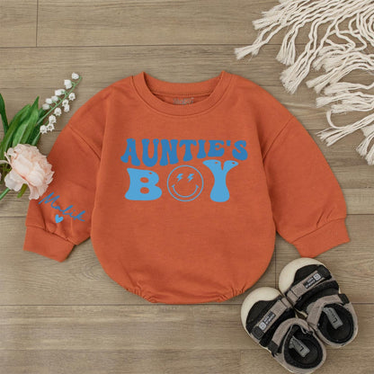 Auntie’s Boy Baby Bodysuit Cute Little Bestie Outfit Gift for Aunties Groovy Smiley Face Newborn Romper Baby Clothes