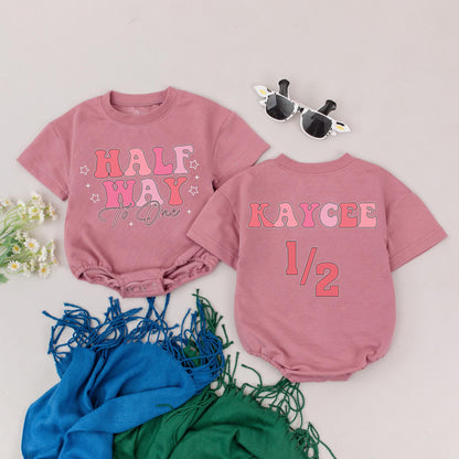 Personalized Half Way To One Romper for Baby Girl Half Birthday Outfit 6 Months Celebration Gift Soft Cotton Comfortable