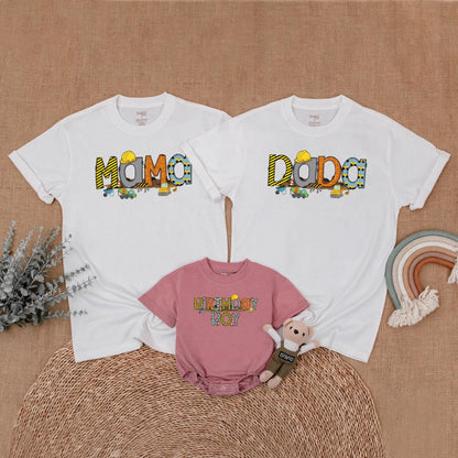 Custom Construction Birthday Family Shirts, Mommy and Me Outfit for First Birthday Boy Party Celebration with Truck Design, Soft Cotton Apparel