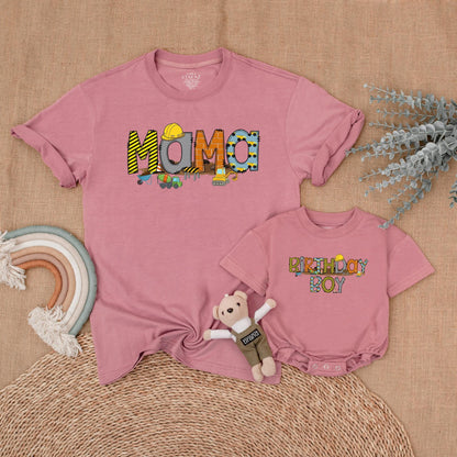 Custom Construction Birthday Family Shirts, Mommy and Me Outfit for First Birthday Boy Party Celebration with Truck Design, Soft Cotton Apparel