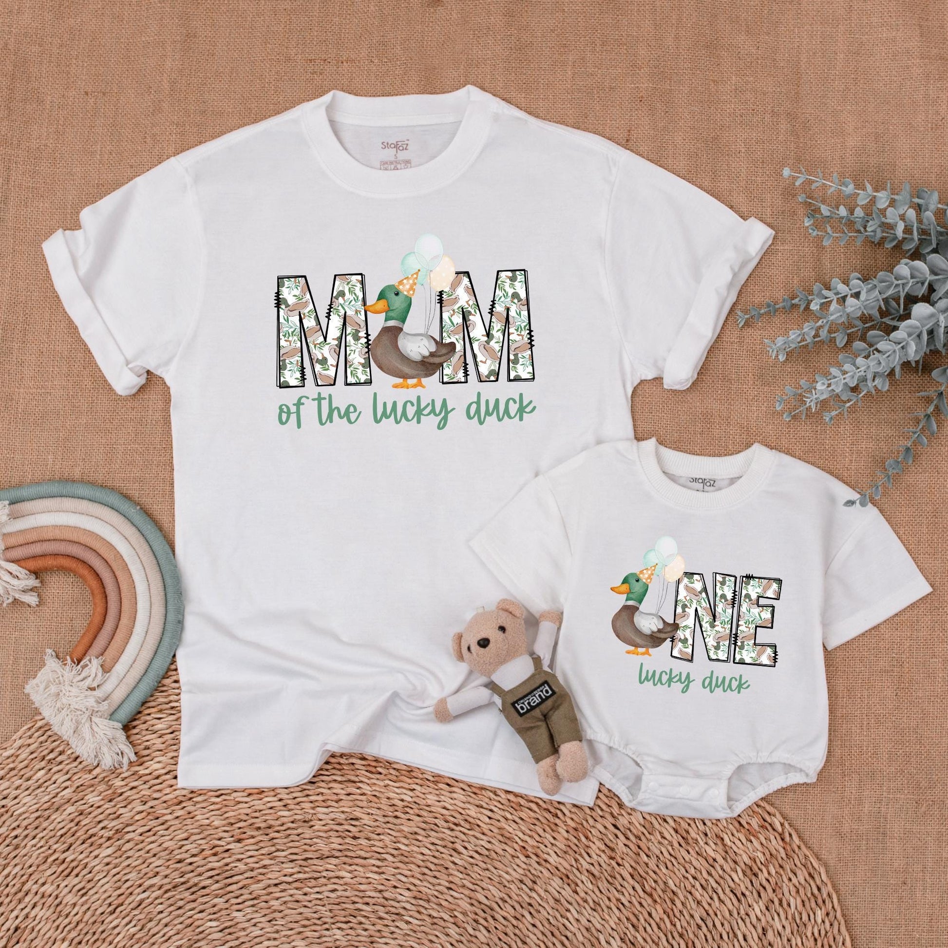 Matching Family Lucky Duck First Birthday Shirts & Romper, Mallard Duck Outfit for Boy, 1st Birthday Party