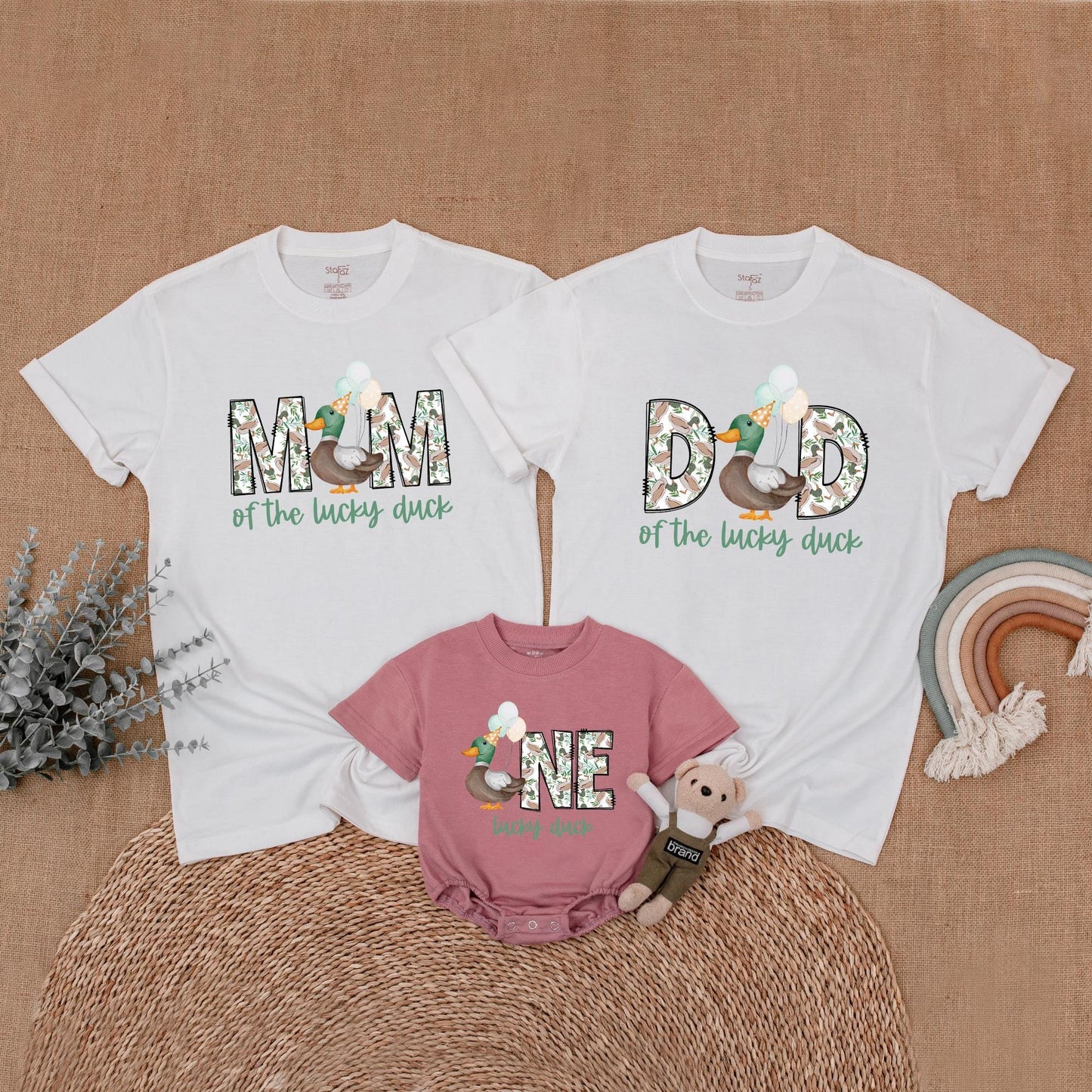 Matching Family Lucky Duck First Birthday Shirts & Romper, Mallard Duck Outfit for Boy, 1st Birthday Party