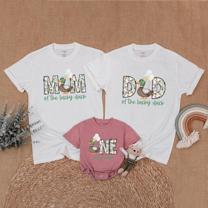 Matching Family Lucky Duck First Birthday Shirts & Romper, Mallard Duck Outfit for Boy, 1st Birthday Party