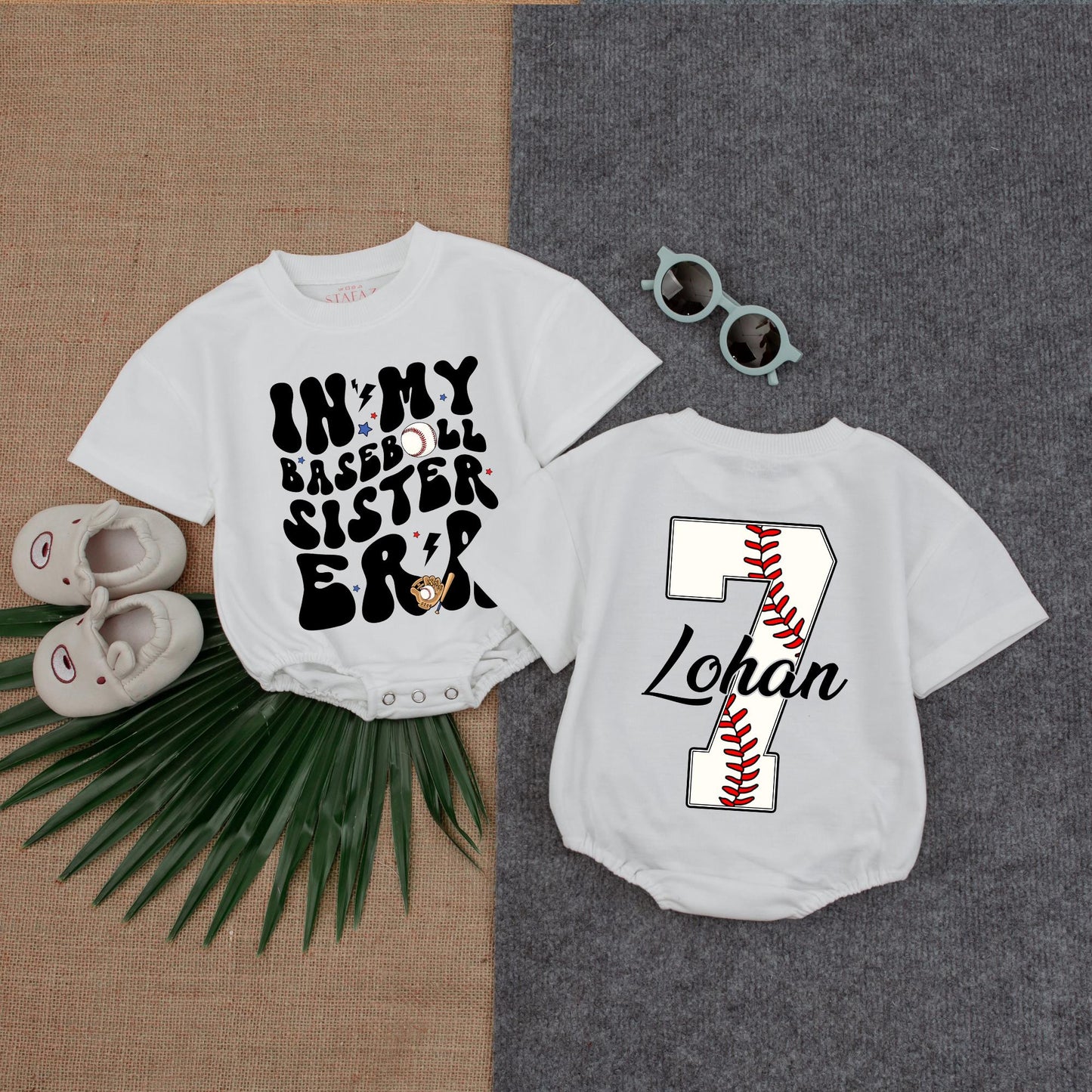 In My Baseball Sister Era Bubble Romper Game Day Outfit for Baby Girls, Soft Comfortable Short Sleeve Infant Baseball Softball Romper Shower Gift