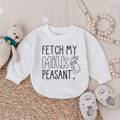 Hilarious 'Fetch My Milk Peasant' Baby Bubble Romper Bodysuit, Funny Newborn Infant Outfit, Cute Baby Shower Gift Idea for Boys and Girls