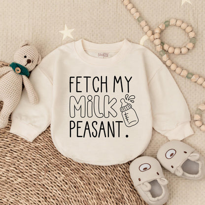 Hilarious 'Fetch My Milk Peasant' Baby Bubble Romper Bodysuit, Funny Newborn Infant Outfit, Cute Baby Shower Gift Idea for Boys and Girls
