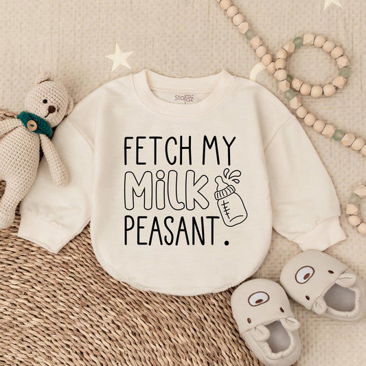 Hilarious 'Fetch My Milk Peasant' Baby Bubble Romper Bodysuit, Funny Newborn Infant Outfit, Cute Baby Shower Gift Idea for Boys and Girls