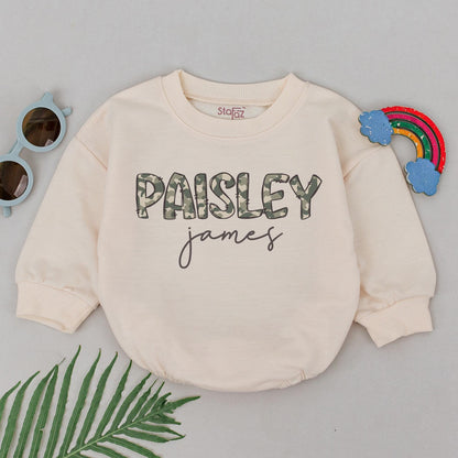 Personalized Duck Camo Name Romper for Baby Boy, Custom Infant Hunting Outfit, Baby Shower Gift, Newborn Boy, Camo Name