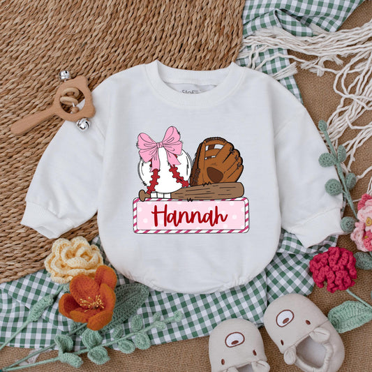 Personalized Baseball Sister Game Day Romper for Girls Baseball Baby Shower Gift Newborn Bubble Romper Retro