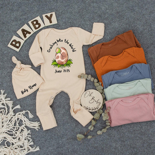 Cracking Into the World Baby Bodysuit Dinosaur Pregnancy Announcement Newborn Romper Gift Hatching Soon Infant Coming Home Outfit