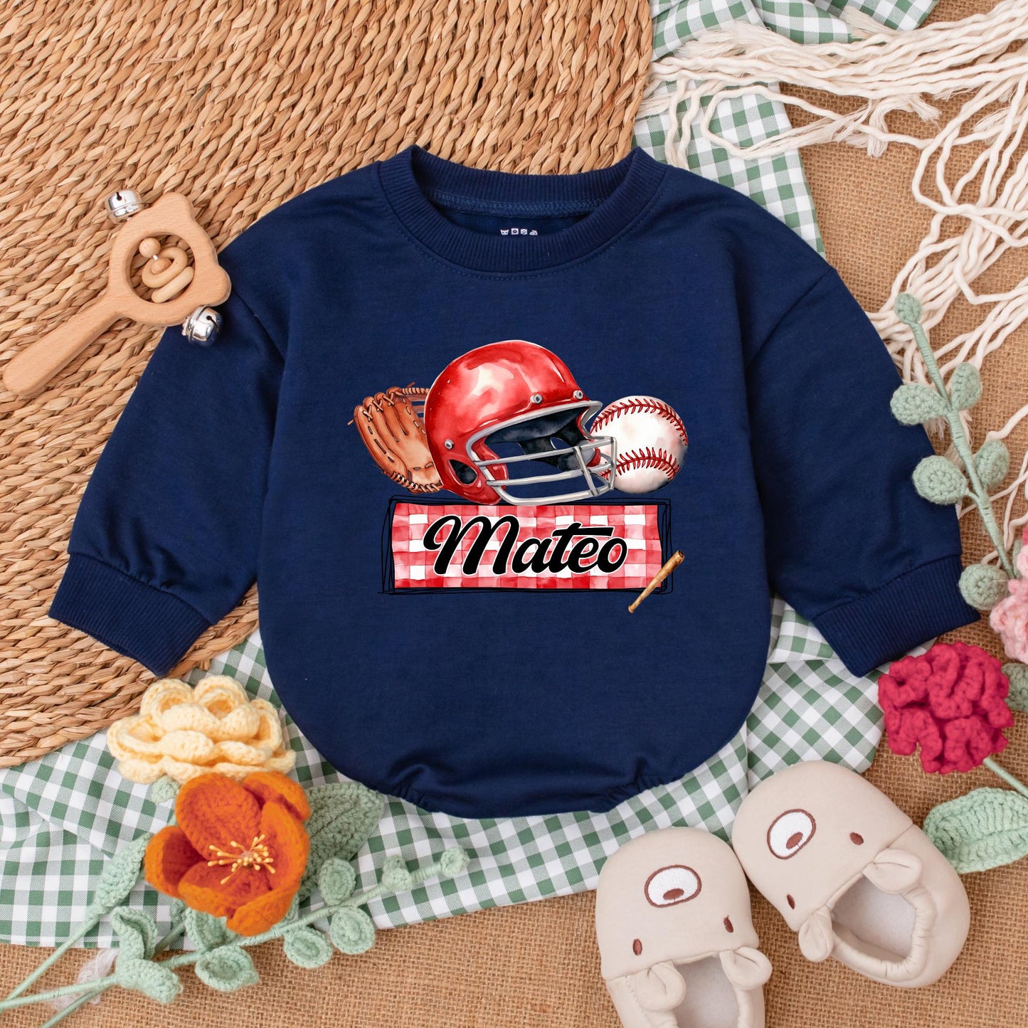 Personalized Baseball Baby Romper Custom Name Game Day Bodysuit for Baby Boy Baseball Shower Gift