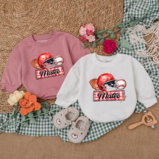 Personalized Baseball Baby Romper Custom Name Game Day Bodysuit for Baby Boy Baseball Shower Gift