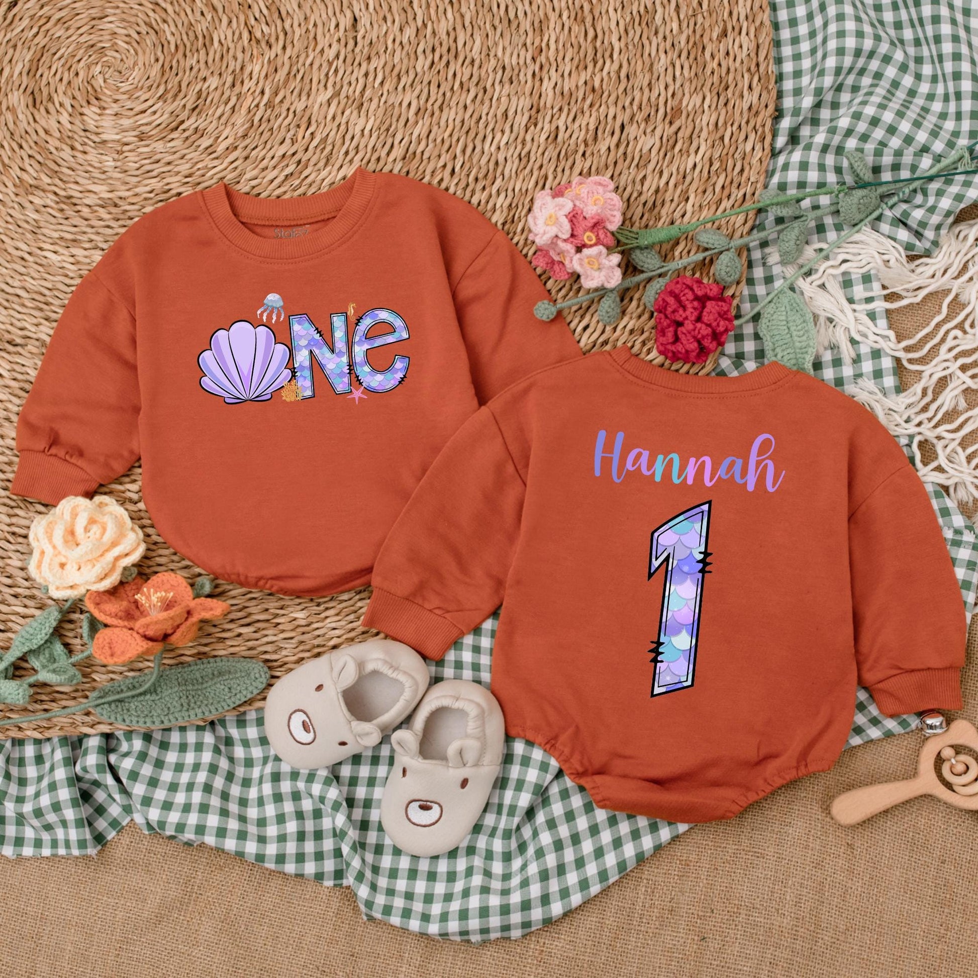 Personalized Mermaid Birthday Girl Romper for a "Oneder The Sea" First Birthday Celebration Baby Girl Clothes