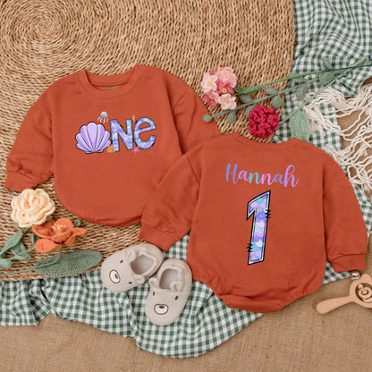 Personalized Mermaid Birthday Girl Romper for a "Oneder The Sea" First Birthday Celebration Baby Girl Clothes