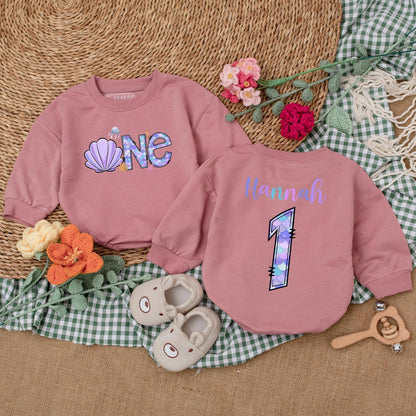 Personalized Mermaid Birthday Girl Romper for a "Oneder The Sea" First Birthday Celebration Baby Girl Clothes