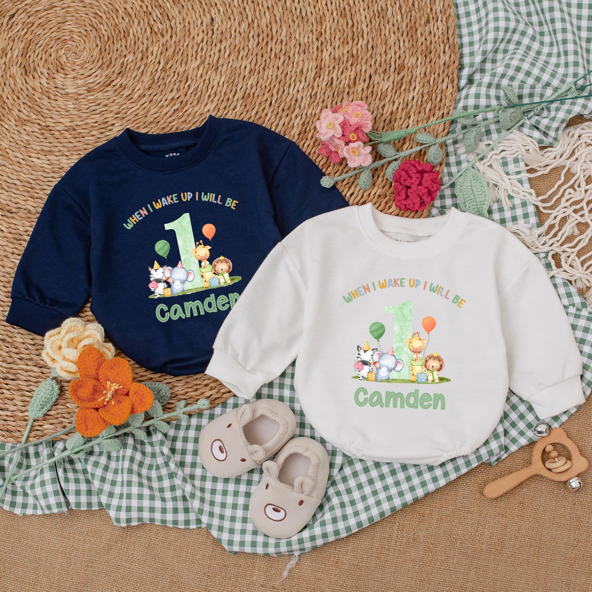 Personalized Safari Animals Birthday Romper Wild One Baby Boy Outfit Safari 1st Birthday Celebration Clothes Cotton Comfortable