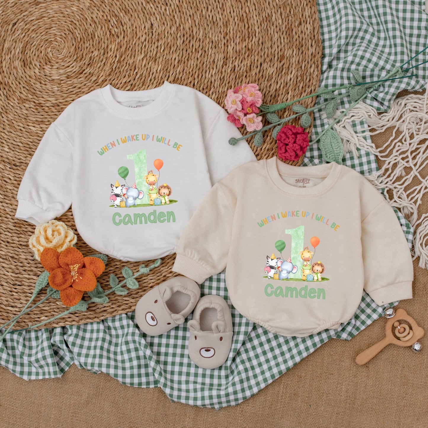 Personalized Safari Animals Birthday Romper Wild One Baby Boy Outfit Safari 1st Birthday Celebration Clothes Cotton Comfortable