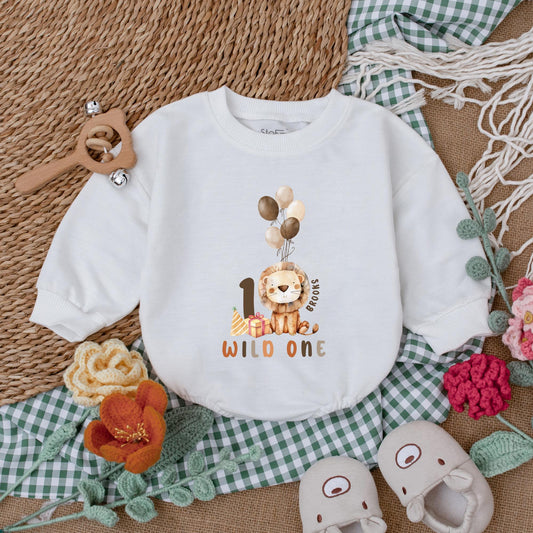 Wild One 1st Birthday Romper Safari Baby Boy Outfit Personalized Bubble Romper First Birthday Clothes