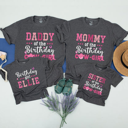 Pink Cowgirl Birthday Shirt for Family Matching Rodeo Western Country Party with Stars Hat Hearts Mom Daddy Brother Farm Celebration