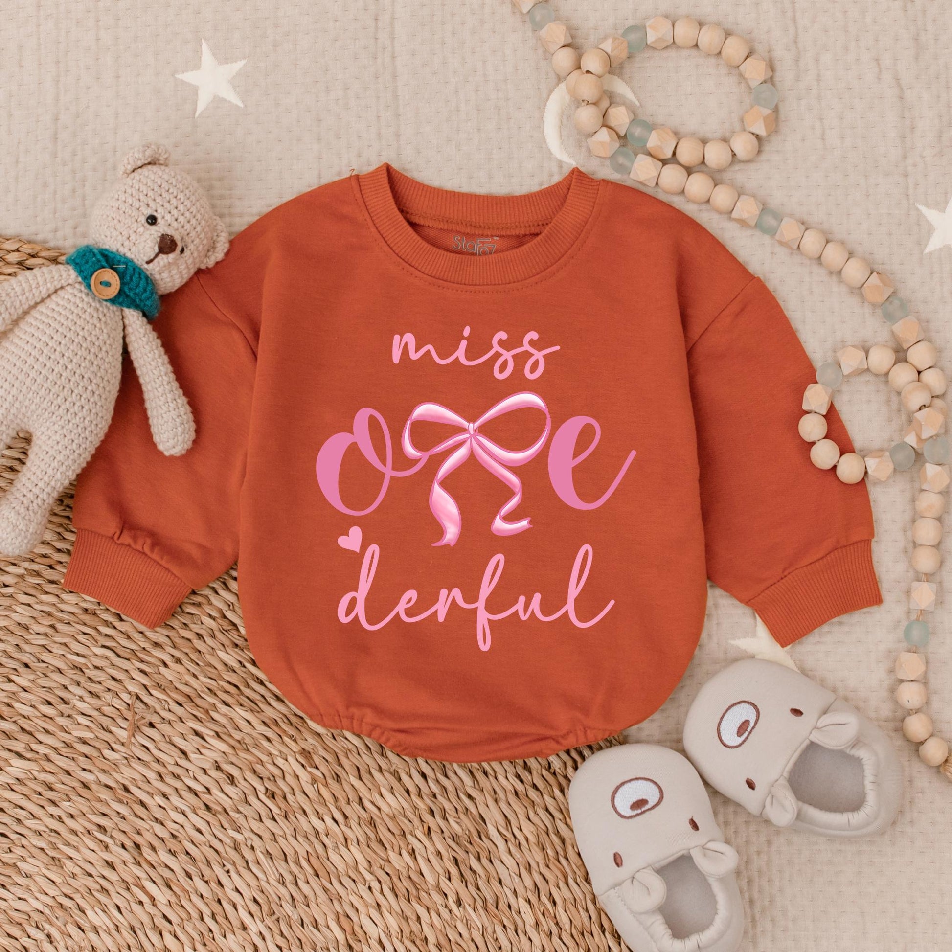 Miss One-derful Pink Bubble Romper First Birthday Girl Outfit with Bow Adorable Infant Cake Smash Celebration Baby Shower Gift