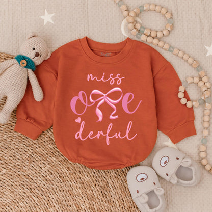 Miss One-derful Pink Bubble Romper First Birthday Girl Outfit with Bow Adorable Infant Cake Smash Celebration Baby Shower Gift