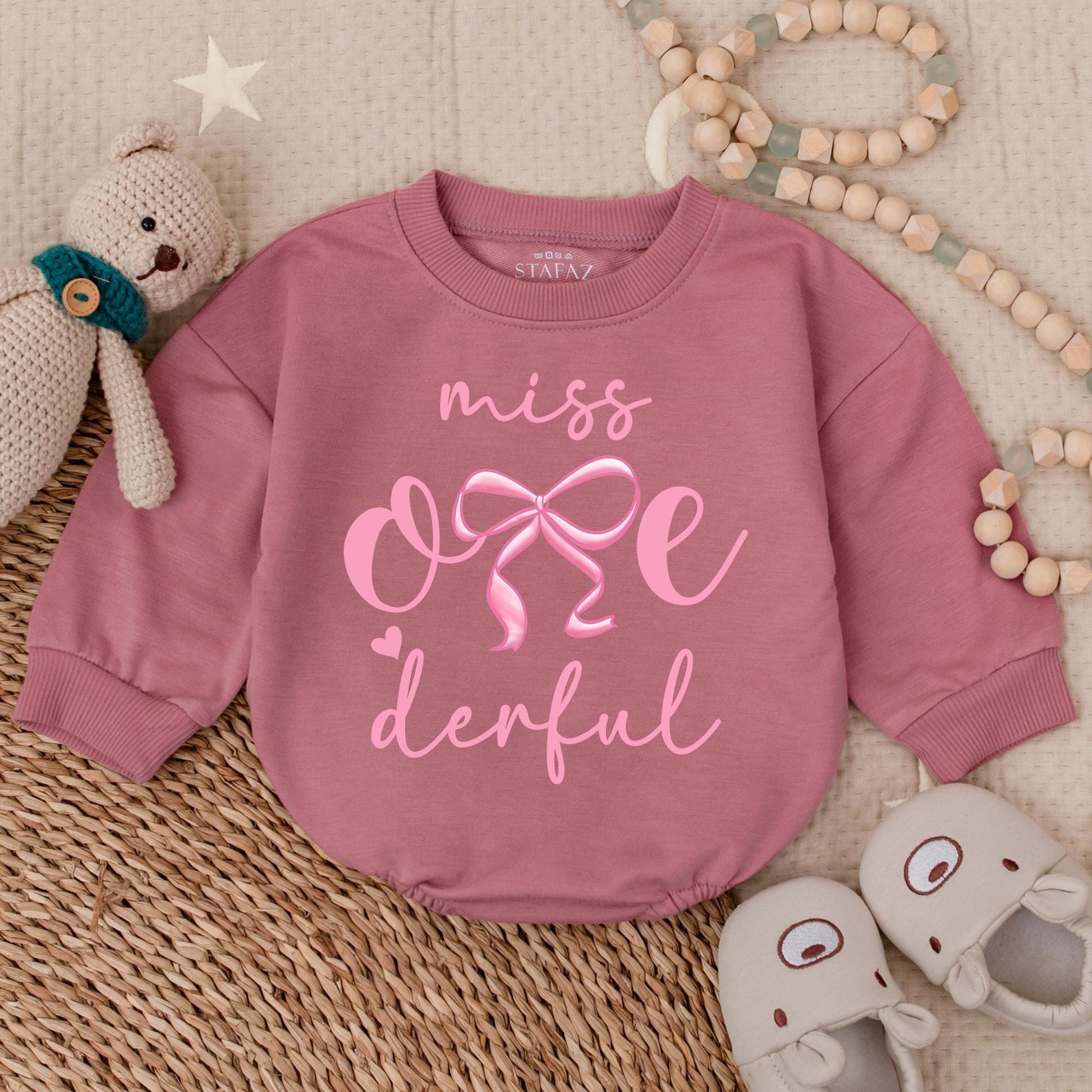 Miss One-derful Pink Bubble Romper First Birthday Girl Outfit with Bow Adorable Infant Cake Smash Celebration Baby Shower Gift