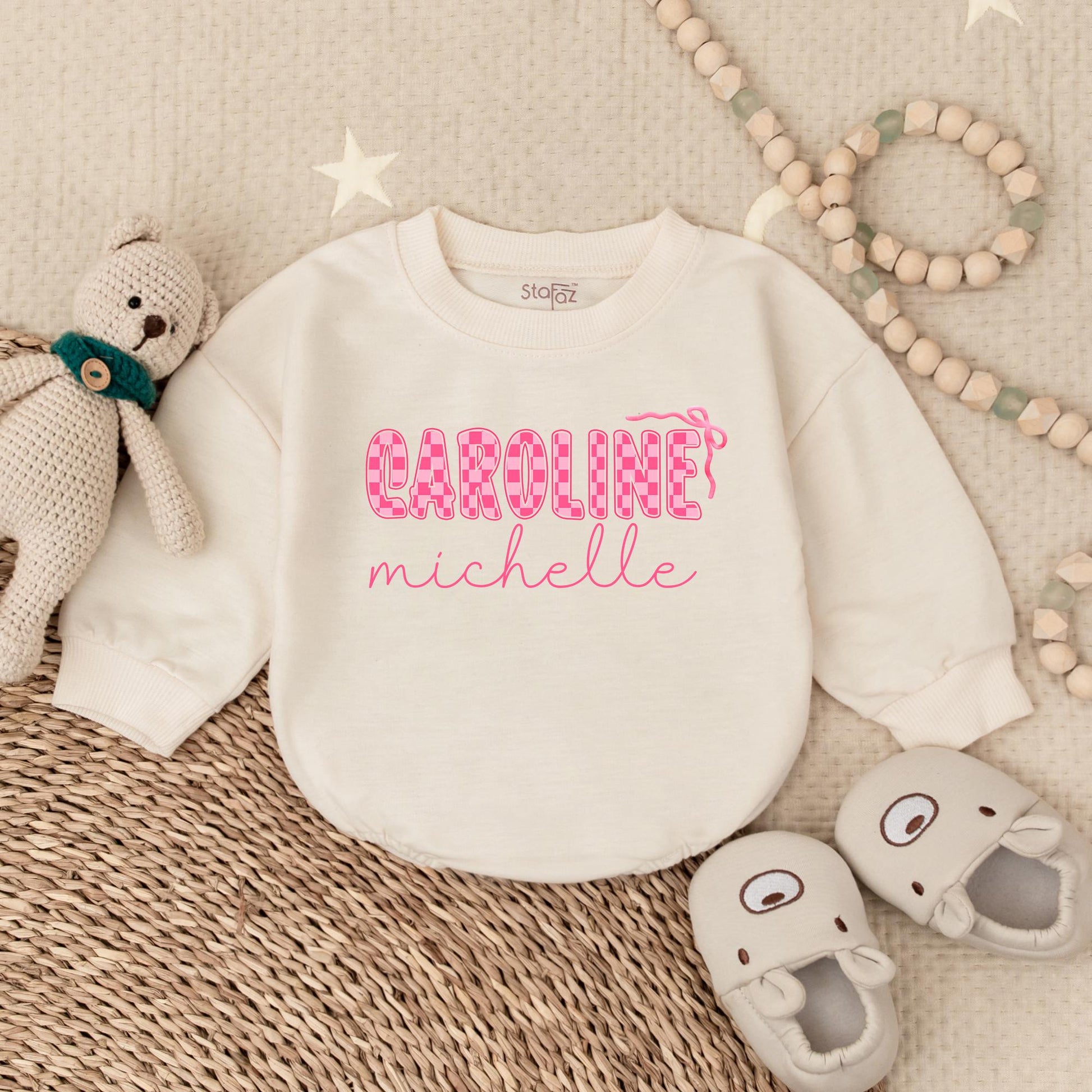 Custom Name Baby Girl Romper Sweatshirt Sweetest Little Sister Personalized Newborn Outfit Cozy Baby Shower Gift
