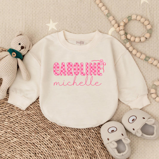 Custom Name Baby Girl Romper Sweatshirt Sweetest Little Sister Personalized Newborn Outfit Cozy Baby Shower Gift