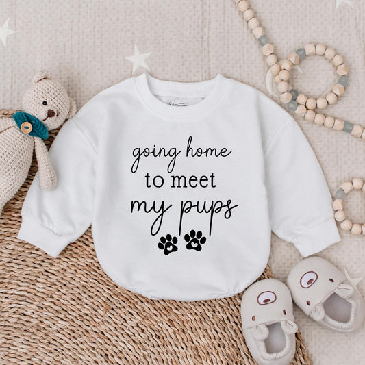 Going Home to Meet My Pups Baby Bodysuit – Personalized Newborn Outfit – Cute Dog-Themed Baby Bodysuit – Perfect for Dog-Lovers and New Parents
