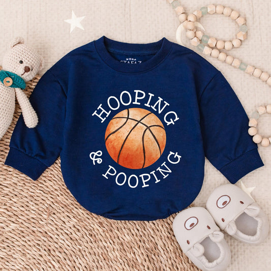 Funny Basketball Bubble Romper Hooping Pooping Baby Bodysuit Cotton Baby Shower Gift for Sports Fan Future Baller Gameday Outfit