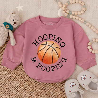 Funny Basketball Bubble Romper Hooping Pooping Baby Bodysuit Cotton Baby Shower Gift for Sports Fan Future Baller Gameday Outfit