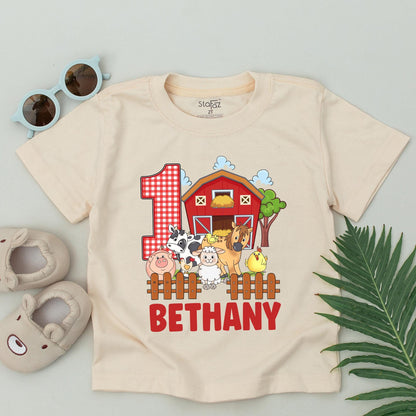 Personalized Farm Birthday Family Matching T-Shirt First 1st Boy Girl Barnyard Holy Cow Animal Soft Cotton Tee
