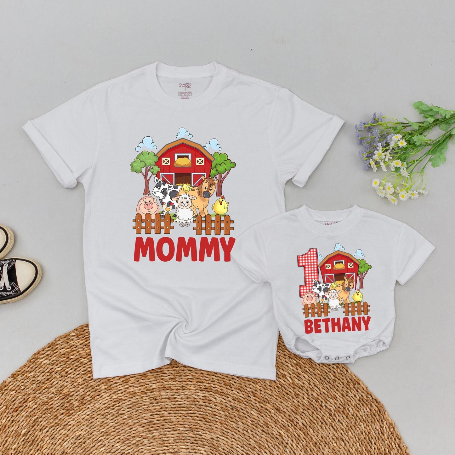 Personalized Farm Birthday Family Matching T-Shirt First 1st Boy Girl Barnyard Holy Cow Animal Soft Cotton Tee