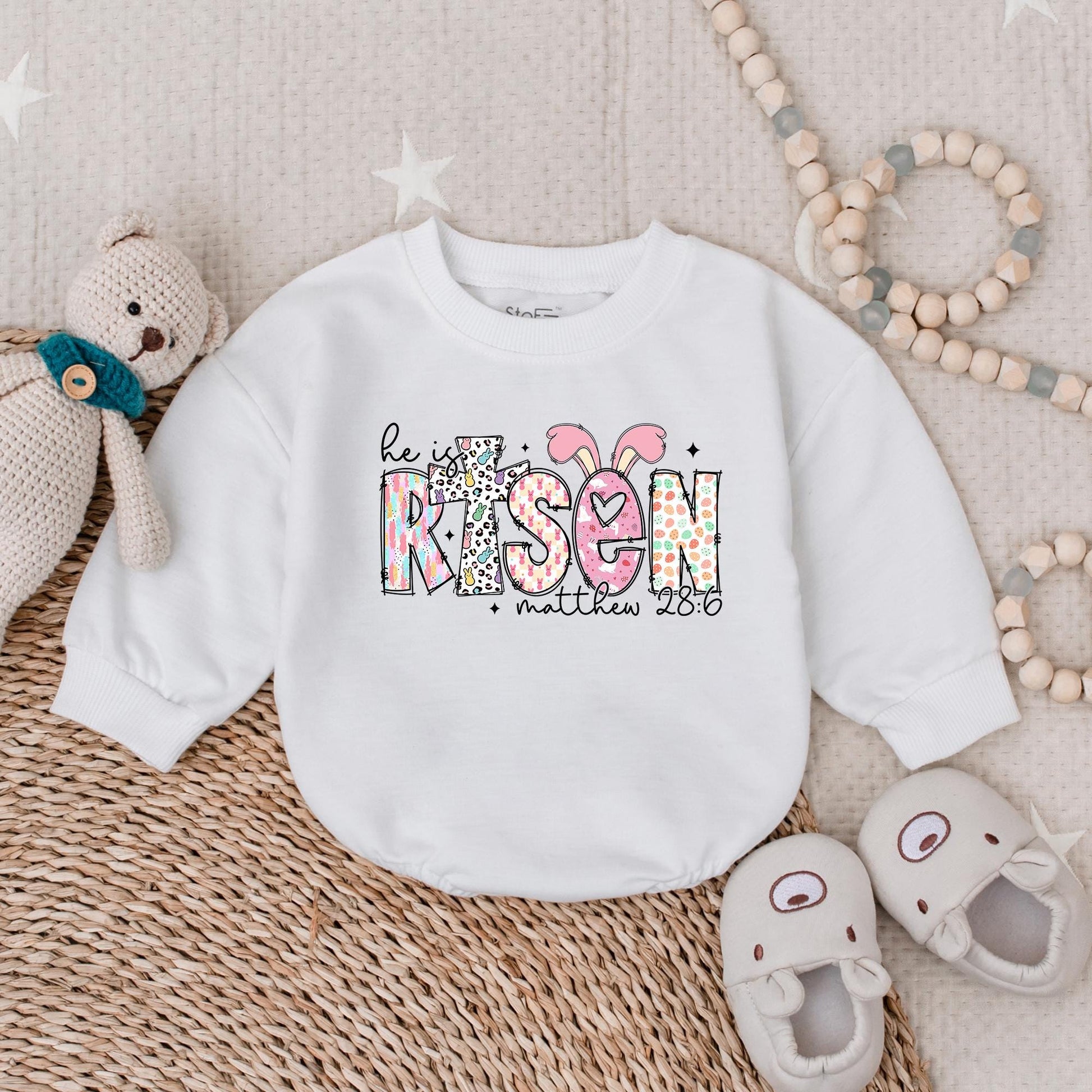 He is Risen Easter Baby Romper Sweater, Lamb Crown Design, 1st Easter Outfit, Christian Religious Baby Shower Gift, Boy Girl Clothes