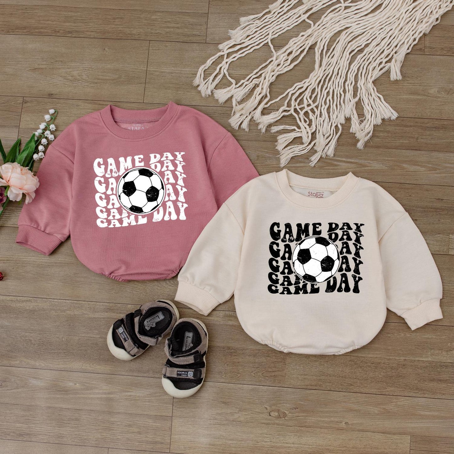 Cute Baby Boy Game Day Football Bodysuit Romper Retro Soccer Jumpsuit Outfit for Kids and Infants, Perfect Baseball Sport Fan Apparel