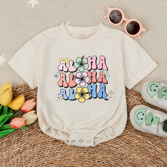 Aloha Aloha Hibiscus Flower Baby Girl Romper Hawaiian Summer Beach Vacation Outfit Sweet Boho Style