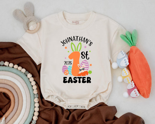 Cute Bunny First Easter Romper Personalized Name Baby Boy Girl Outfit Shower Gift Spring Bodysuit