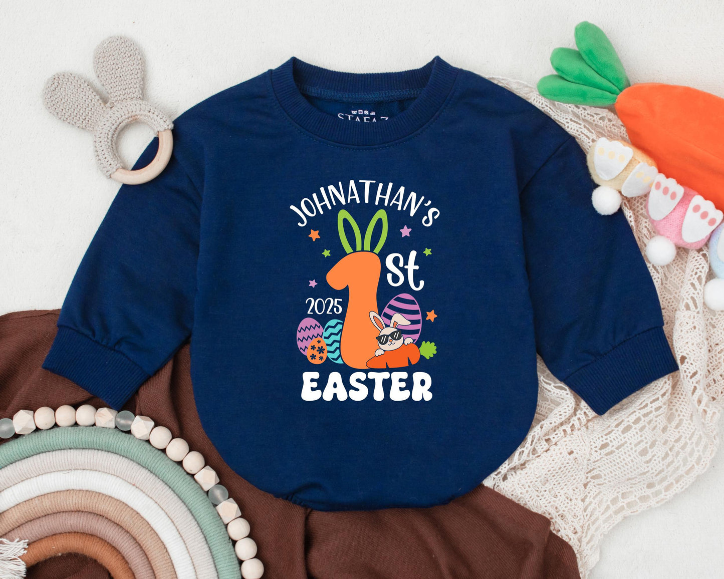 Cute Bunny First Easter Romper Personalized Name Baby Boy Girl Outfit Shower Gift Spring Bodysuit
