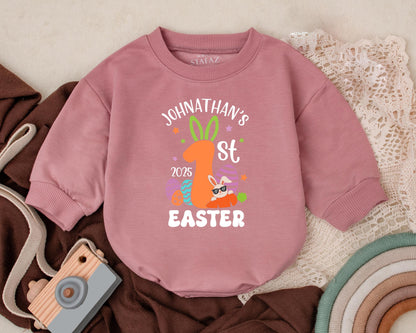 Cute Bunny First Easter Romper Personalized Name Baby Boy Girl Outfit Shower Gift Spring Bodysuit