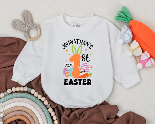 Cute Bunny First Easter Romper Personalized Name Baby Boy Girl Outfit Shower Gift Spring Bodysuit